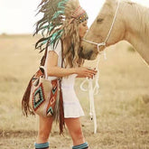 Bolso étnico con estampado geométrico de fieltro con borlas retro para mujer